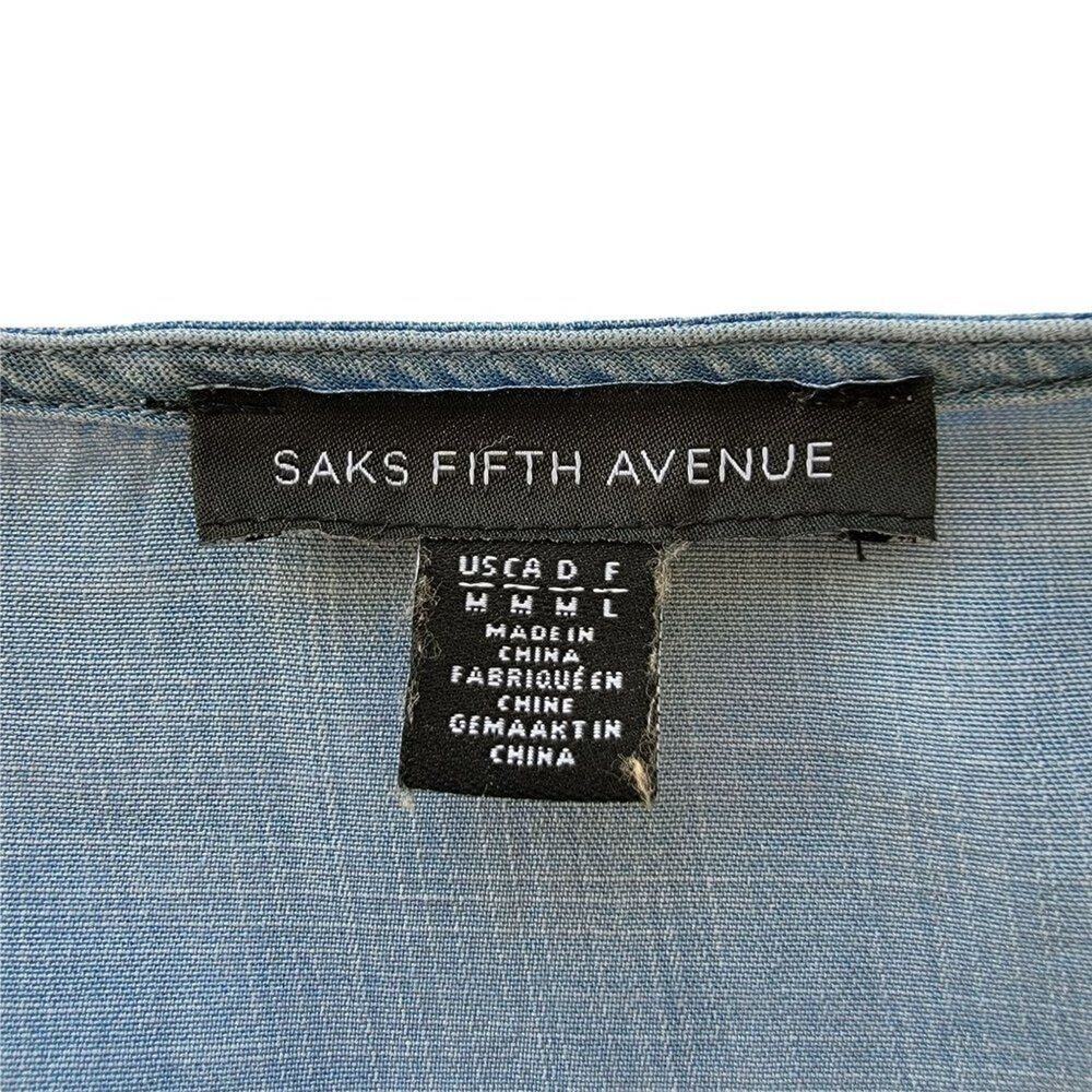 Saks Fifth Avenue Chambray Button Down Dress Womens Size M Light Blue Lyocell - Picture 9 of 10